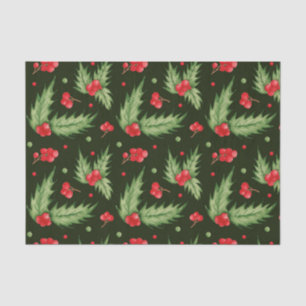 Papel De Seda Navidades acuarela Holly Berry con hojas