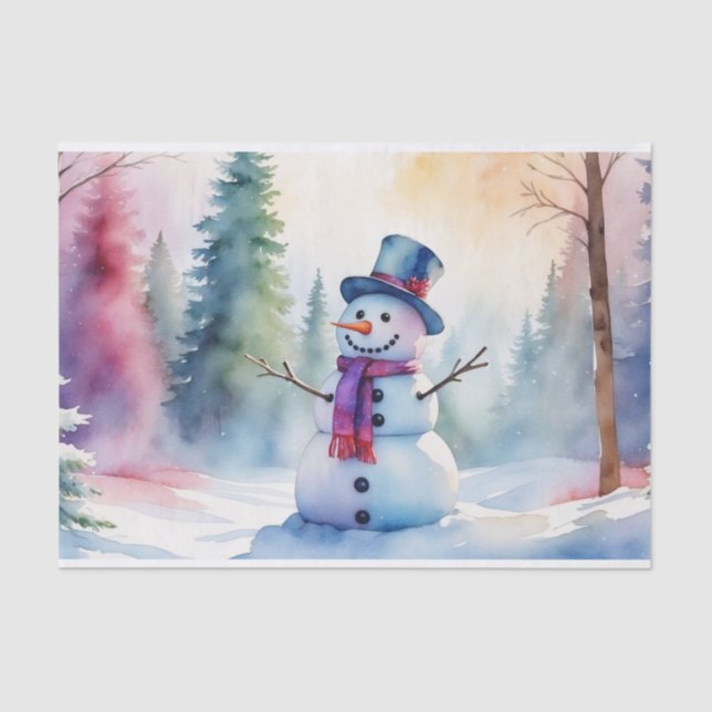 Papel De Seda Navidades acuarela Snowman y bosque de invierno (Anverso)