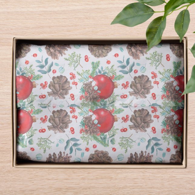 Papel De Seda Navidades acuarelas Baubles Pine Cone Floral (Subido por el creador)
