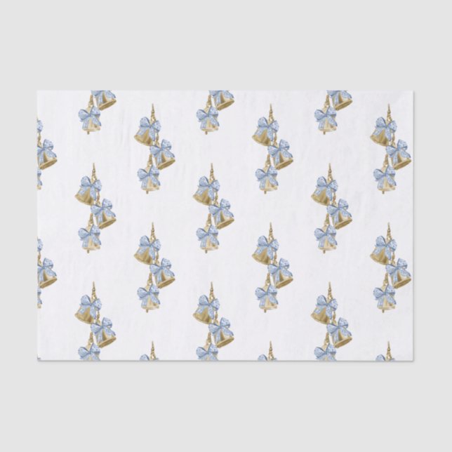 Papel De Seda Navidades acuáticos Blue Chinoiserie Bow Bells (Anverso)