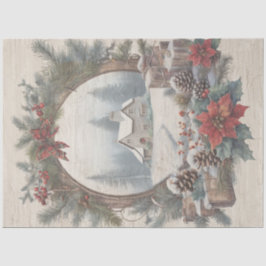 Papel De Seda Navidades Algodón Vintage Wreath Pine Decoupage