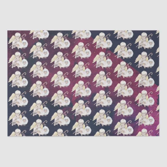 Papel De Seda Navidades Angel Shepherd con patrón de lambs (Anverso)