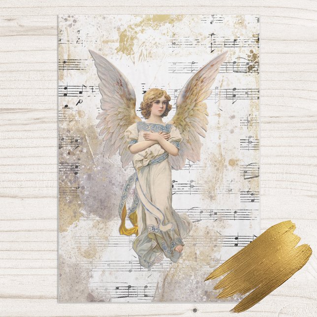 Papel De Seda Navidades Angel Wings Music Gold Decoupage Idea (Subido por el creador)