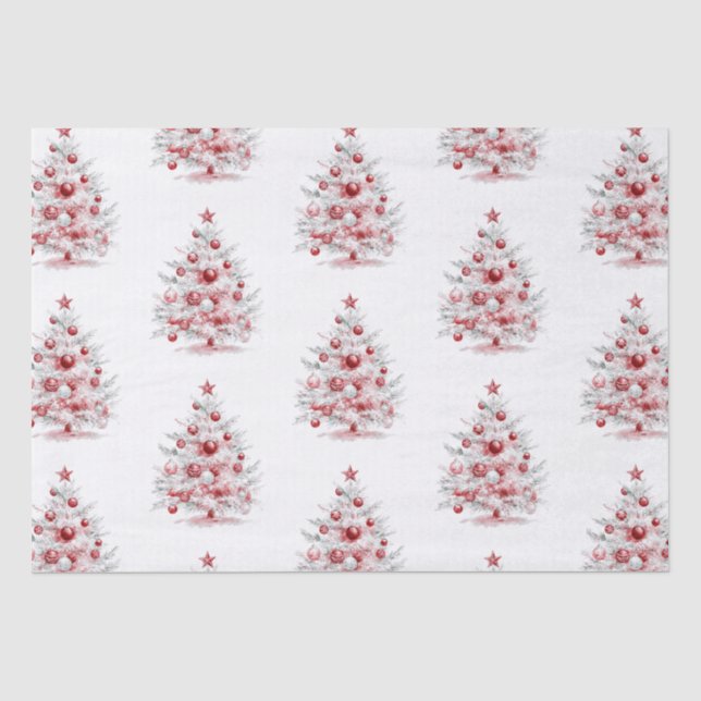 Papel De Seda Navidades Árboles de menta blanca rojas (Anverso)