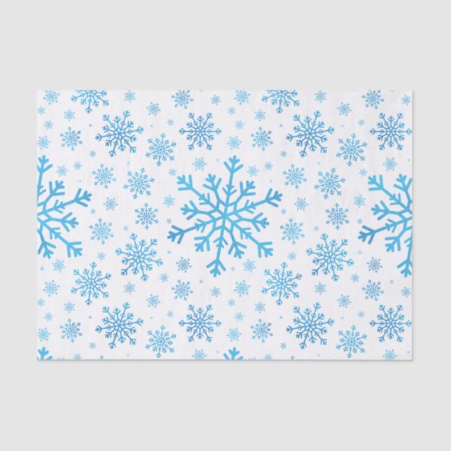 Papel De Seda Navidades azules bonitos con copos de nieve en bla (Anverso)
