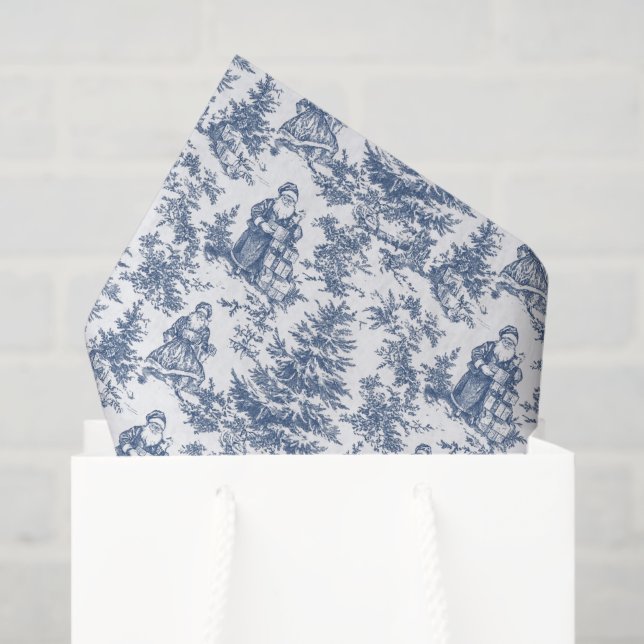 Papel De Seda Navidades azules Santa Toile (Bolsa de regalo)
