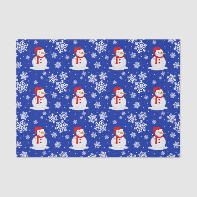 Papel De Seda Navidades azules Snowman Snowflakes (Anverso)