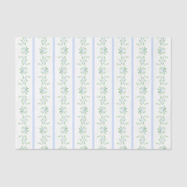 Papel De Seda Navidades azules y verdes Holly Stripe (Anverso)