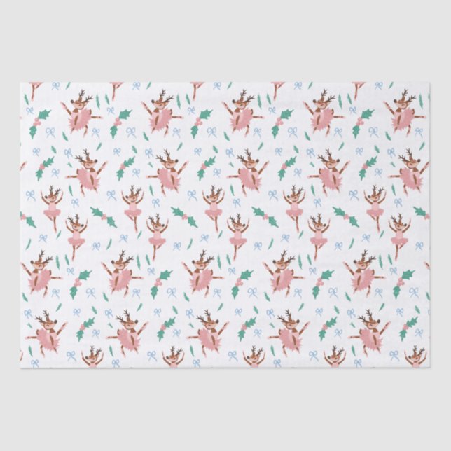 Papel De Seda Navidades Ballerina Reindeer y Bows (Anverso)