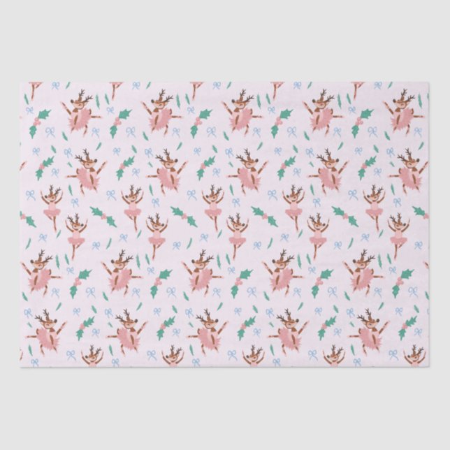 Papel De Seda Navidades Ballerina Reindeer y Bows (Anverso)