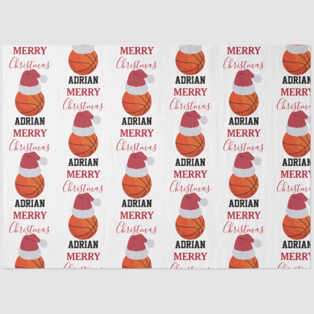 Papel De Seda Navidades Basketball Sports Ball Nombre personaliz (Anverso)