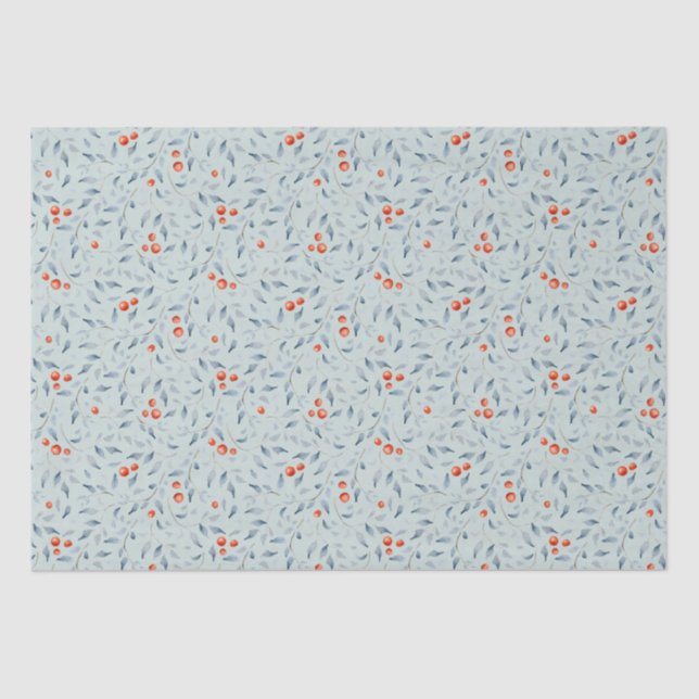 Papel De Seda Navidades bayas rojas patrón moderno gris de moda (Anverso)