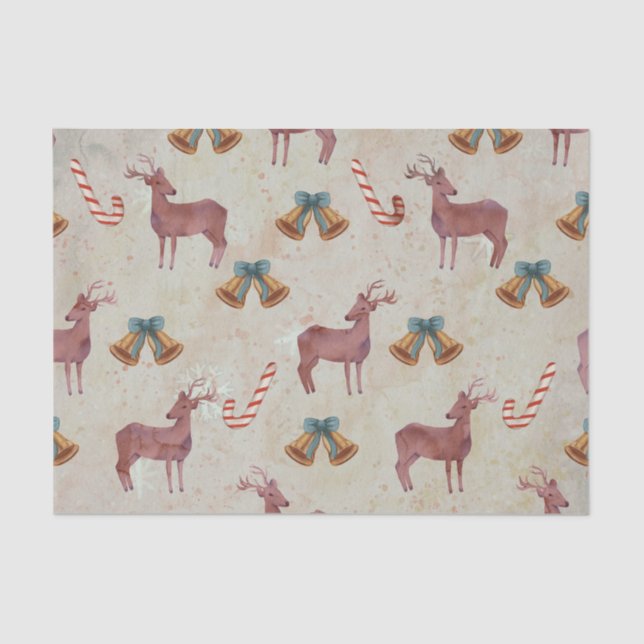 Papel De Seda Navidades Bell Deer Candy Cane Tissue Paper (Anverso)