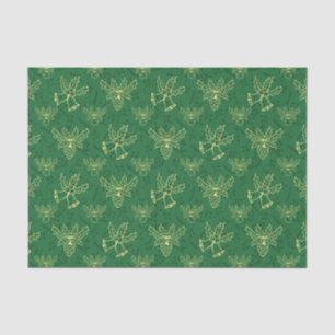 Papel De Seda Navidades Bells Holly Berries Patrón Verde