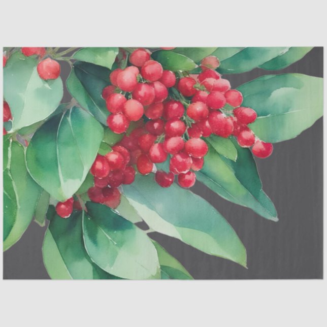 Papel De Seda Navidades Berries Rojas Evergreen (Anverso)