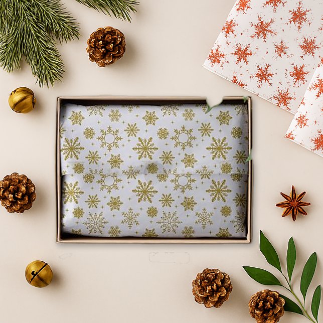 Papel De Seda Navidades blancos con copas de nieve de oro (Subido por el creador)