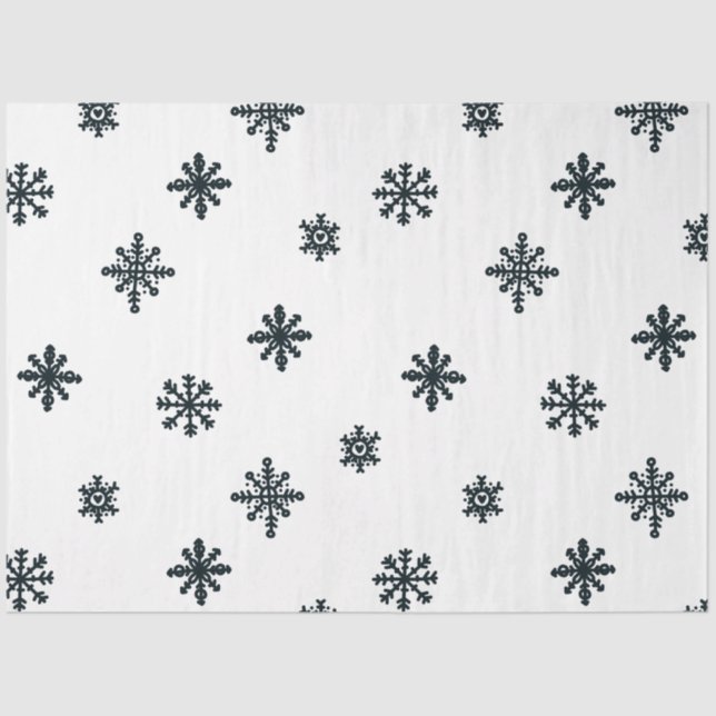 Papel De Seda Navidades blancos y negros modernos copos de nieve (Anverso)