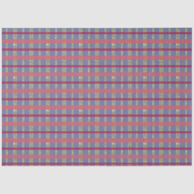 Papel De Seda Navidades Blue Red Pink Gold Plaid (Anverso)