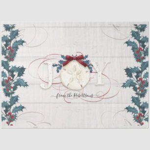Papel De Seda Navidades Blue White Holly Pine Beach Cottage Wood