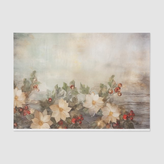 Papel De Seda Navidades bonitos de flores de invierno y bayas (Anverso)