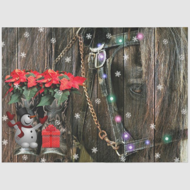 Papel De Seda Navidades Bovinos de caballos botas Poinsettia sno (Anverso)