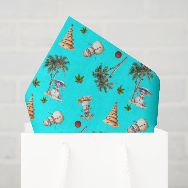Papel De Seda Navidades cálidos palmeras Snowmen Aqua (Bolsa de regalo)