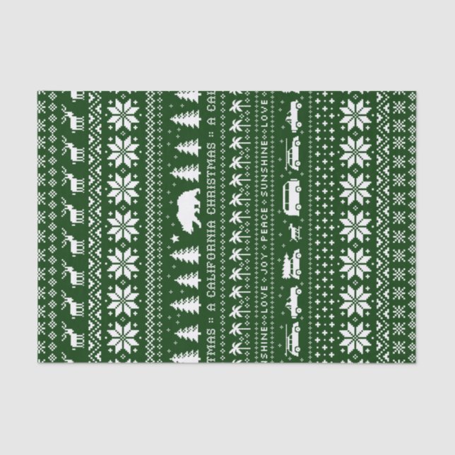 Papel De Seda Navidades californianos vacacionales verde y blanc (Anverso)