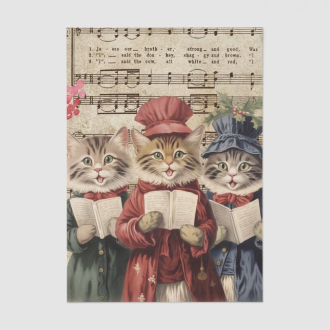 Papel De Seda Navidades cantando gatos (Anverso)