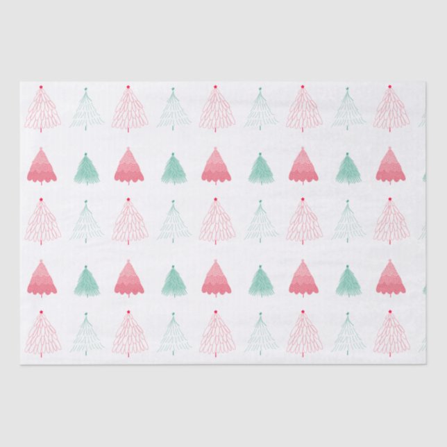 Papel De Seda Navidades caprichosos de árboles verdes y rosados (Anverso)