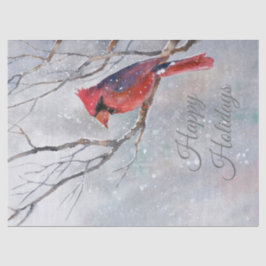 Papel De Seda Navidades Cardenal de Invierno Bird Watercolor