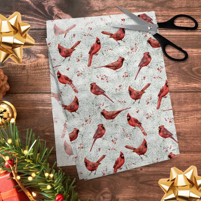 Papel De Seda Navidades Cardenal Rojo Patrón De Pino Snowy (Subido por el creador)