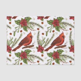 Papel De Seda Navidades Cardenal Rojo Poinsettia Green Pine