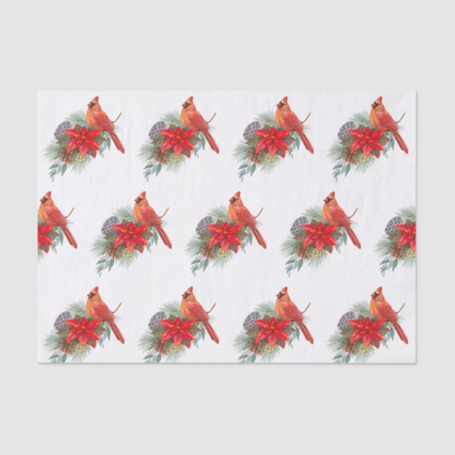 Papel De Seda Navidades Cardenal Rojo Poinsettia Watercolor (Anverso)