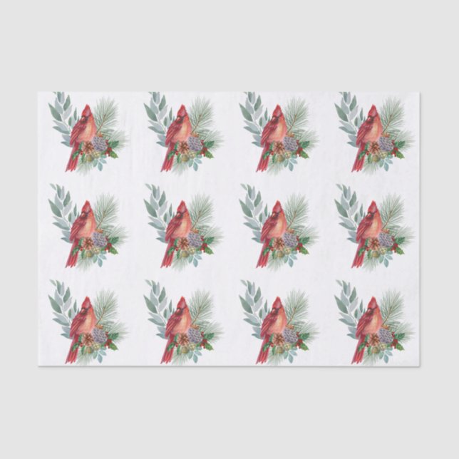 Papel De Seda Navidades Cardenal Rojo Vegetación (Anverso)