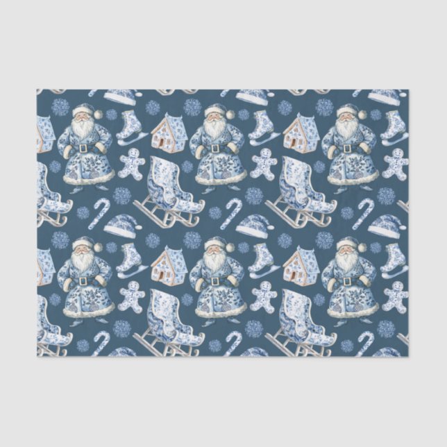 Papel De Seda Navidades Chinoiserie azul y blanco Santa (Anverso)