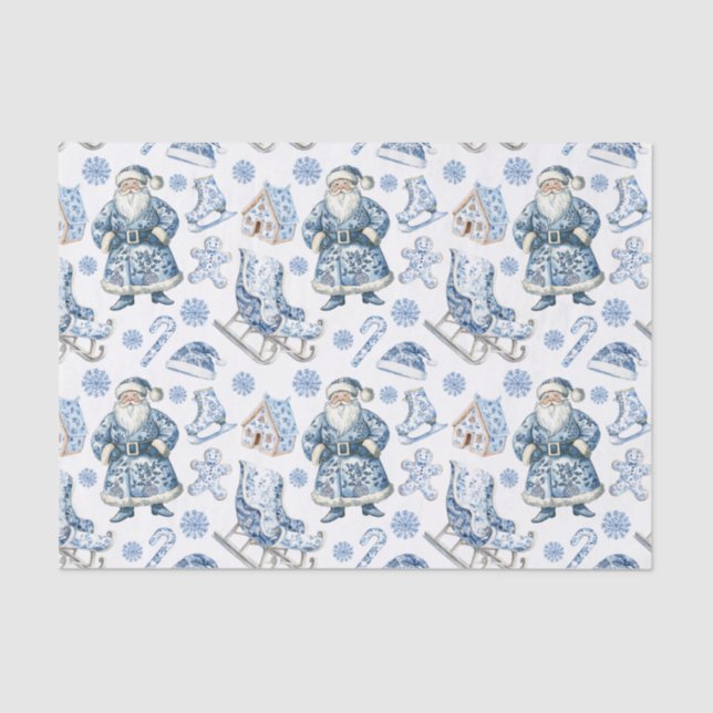 Papel De Seda Navidades Chinoiserie azul y blanco Santa (Anverso)