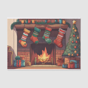 Papel De Seda Navidades colgando sobre la chimenea