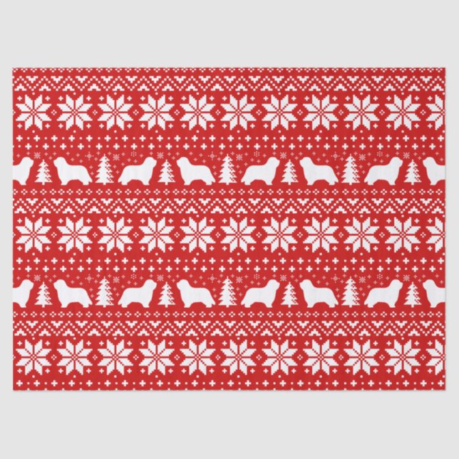 Papel De Seda Navidades Collie Silhouettes con barba Patrón rojo (Anverso)