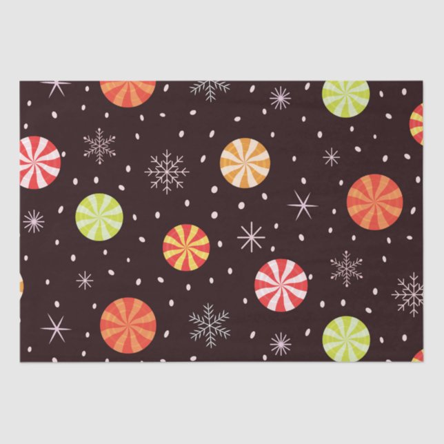 Papel De Seda Navidades coloridos Peppermint Candy Con Snowflake (Anverso)