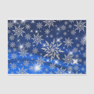 Papel De Seda Navidades con copos de nieve y estrellas en azul
