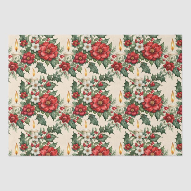 Papel De Seda Navidades con velas en flores (Anverso)