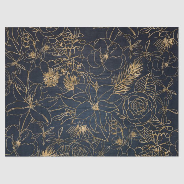 Papel De Seda Navidades confeti lindo y diseño floral dorado (Anverso)