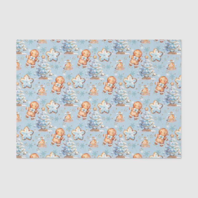 Papel De Seda Navidades Cookie gingerbread hombre azul cumpleaño (Anverso)