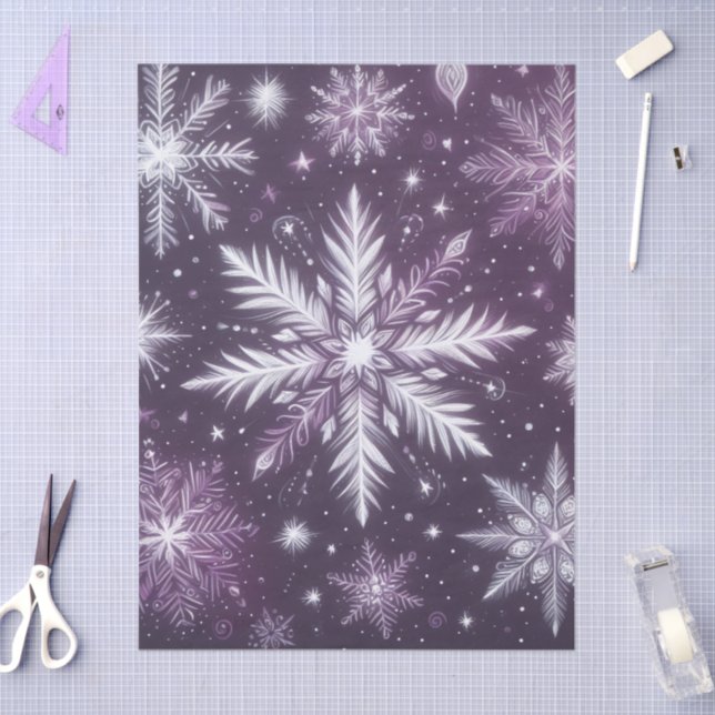 Papel De Seda Navidades Copos de nieve Nieve Morado Desnudo Blan (Artesanía)