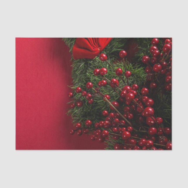 Papel De Seda navidades coronaron con bayas rojas (Anverso)