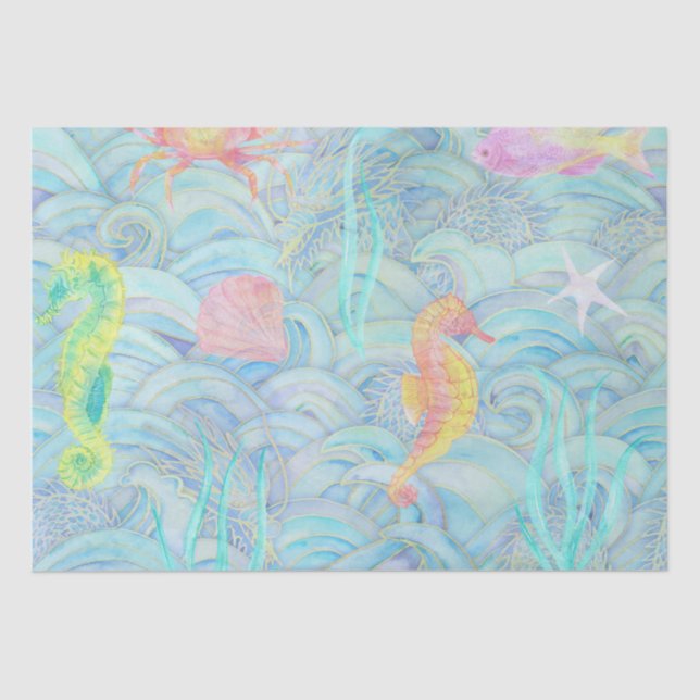 Papel De Seda Navidades costeros cuelgan criaturas submarinas (Anverso)