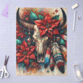 Papel De Seda Navidades Cow Bull Skull Poinsettias Decoupage