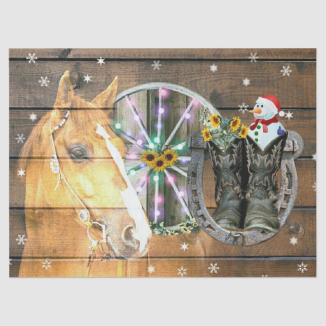Papel De Seda Navidades Cowboy Boots Horse Wagon (Anverso)