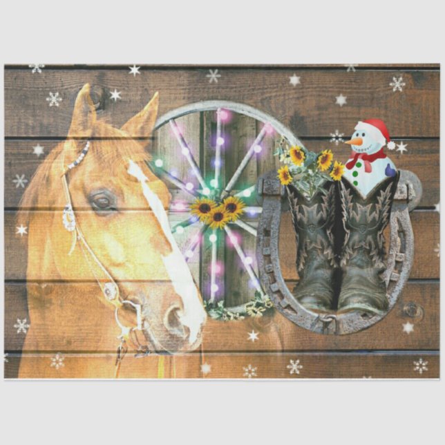 Papel De Seda Navidades Cowboy Boots Horse Wagon (Anverso)