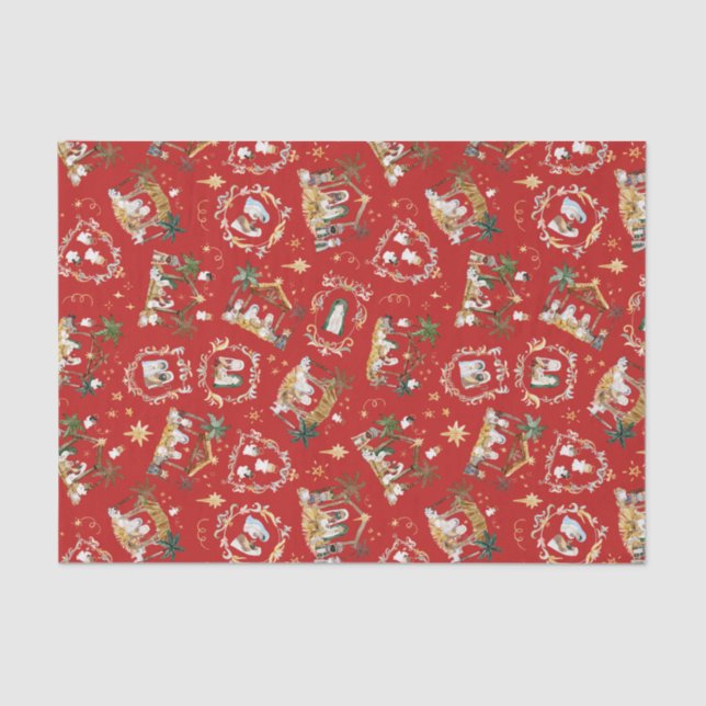 Papel De Seda Navidades cristianos acuarela natividad roja (Anverso)